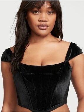 Victoria's Secret Black Velvet Corset Top with Pink Tag